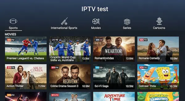 Teste IPTV - Interface de Streaming Premium